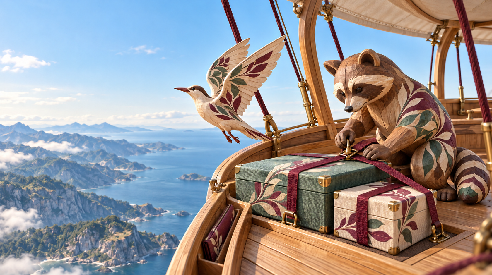 Gift cases secured inside an open flying gondola